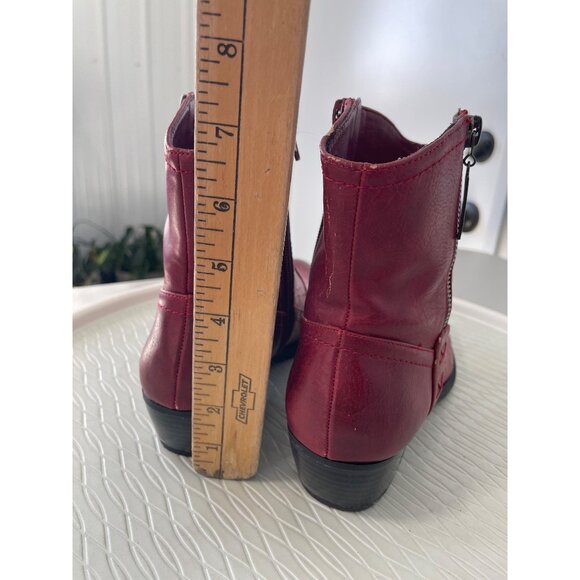 Chicos Giselle Ankle Boots Size 8 Red Faux Leather Plaid Lining Western Rodeo - Picture 4 of 9